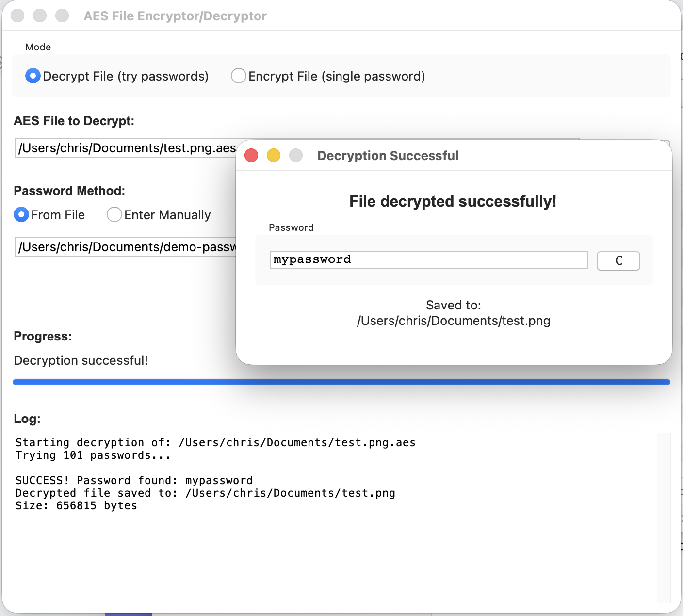 AES Cypher successful decryption